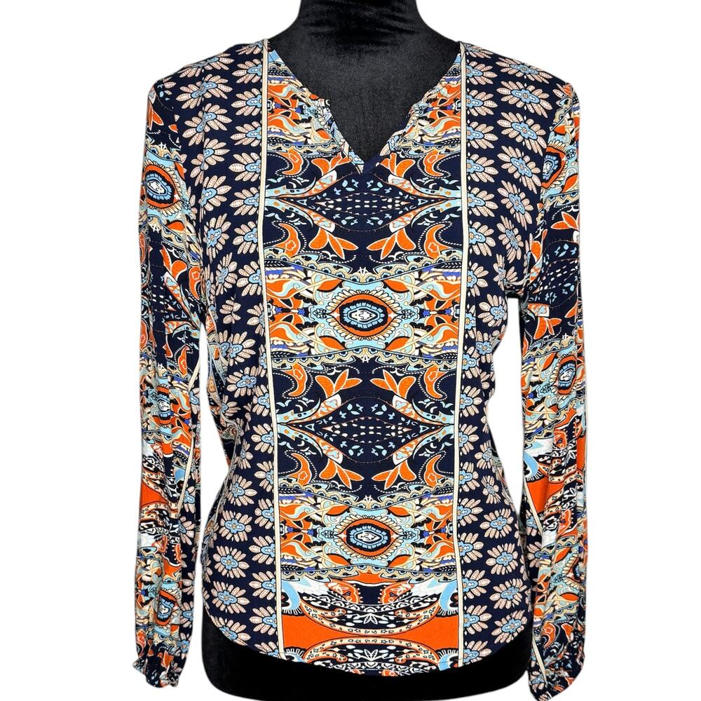 SHEIN Navy Blue Multi Notched Collar Long Sleeved Blouse size 6 Medium